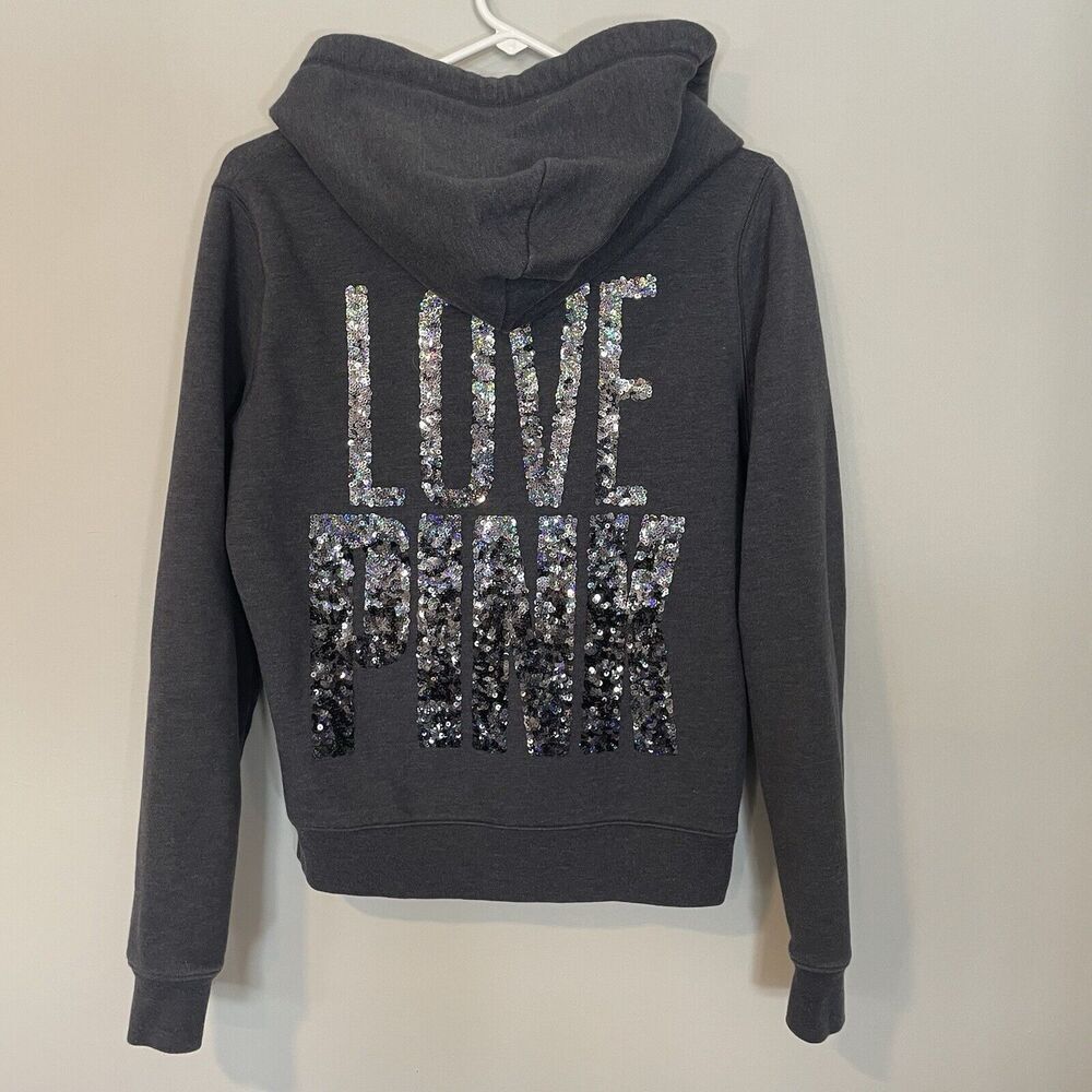 Victoria's Secret PINK Ombre Bling Zip Up Sequins Hoodie Size S‎ 2013 Dog
